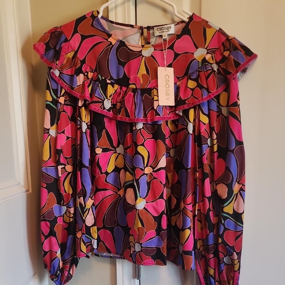 CROSBY by Mollie Burch Vibrant Floral Blouse - Pink and Purple